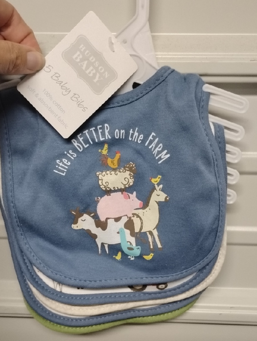 Hudson Baby Blue Farm Animals Baby Bib Set